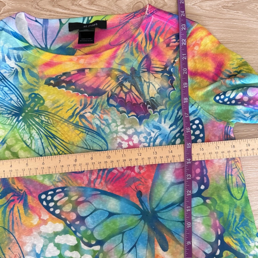 Ali Miles Petite Small Floral Butterfly Top Colorful Spring Y2K Rainbow Relaxed - Picture 6 of 7